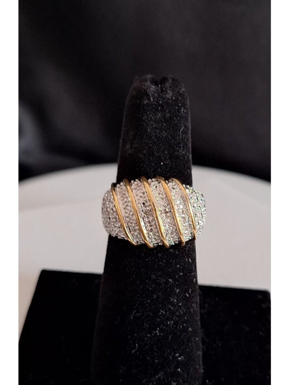 Palm Beach Gold Plated Sterling Silver Pave Accent Dome Ring Size 6